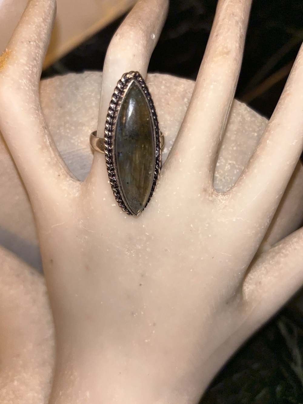 Sterling Silver Marquise Labradorite Statement Ring 925 stamped
